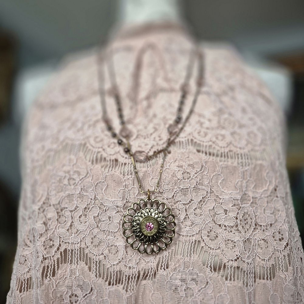 Coastal Cowgirl Winchester Bullet Gold Bedazzled Pendant and Necklace